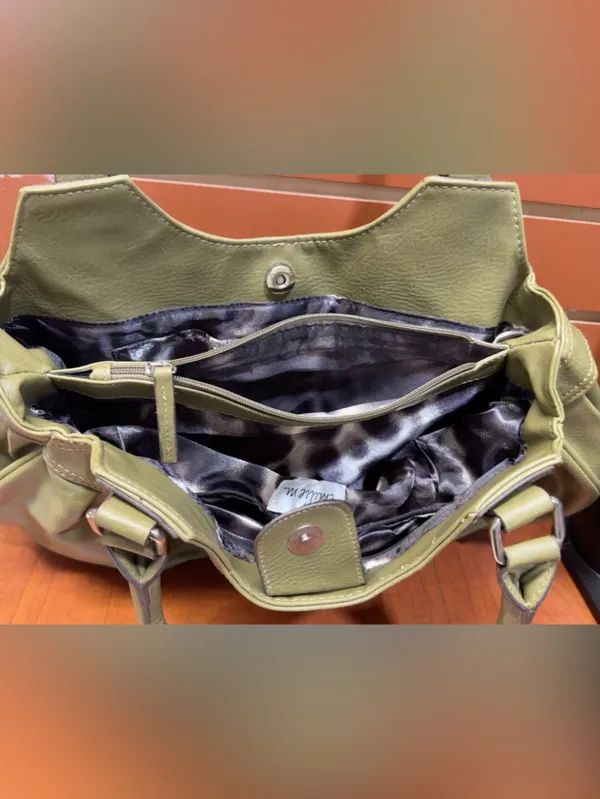 Emilie M Olive Green Ruched Satchel Shoulder Bag - Image 8