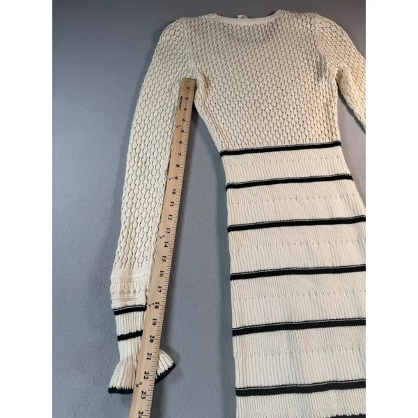 Kivari Cream Black Striped Ruffle Knit Maxi Dress Long Sleeve Size US 4 - Image 4