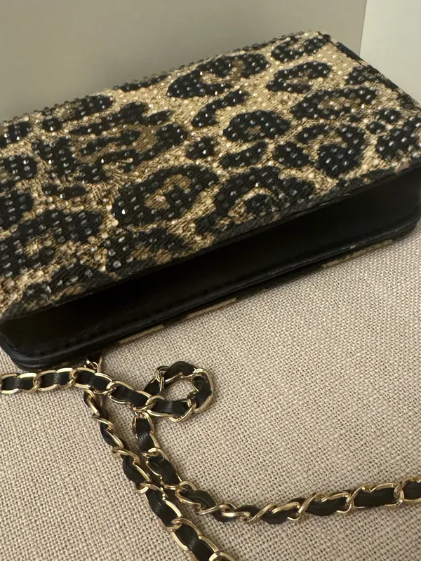 Bebe Leopard Animal Print Sparkle Chain Mini Purse - Image 3