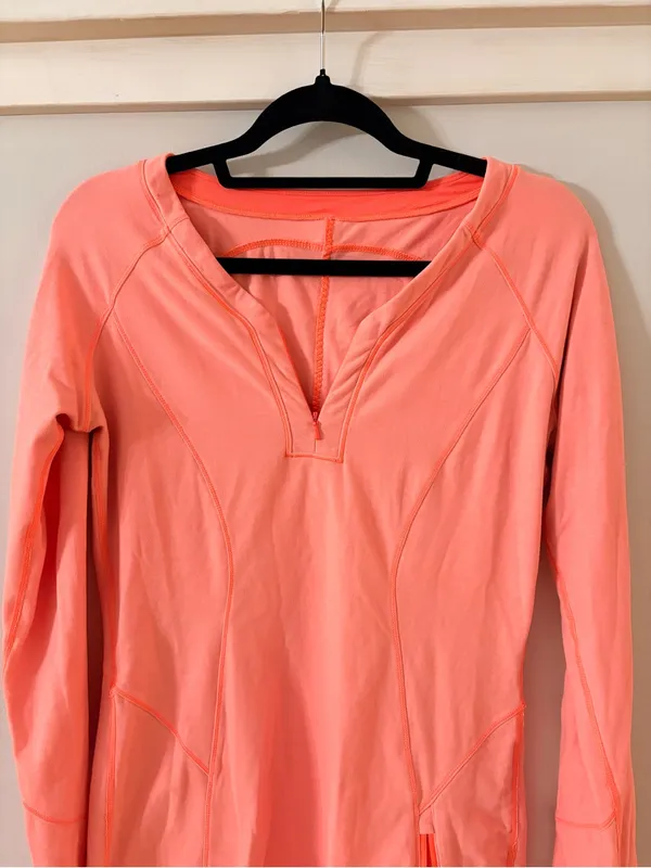 lululemon athletica Coral Pink Long-Sleeve Zip V-Neck Pullover - Image 2