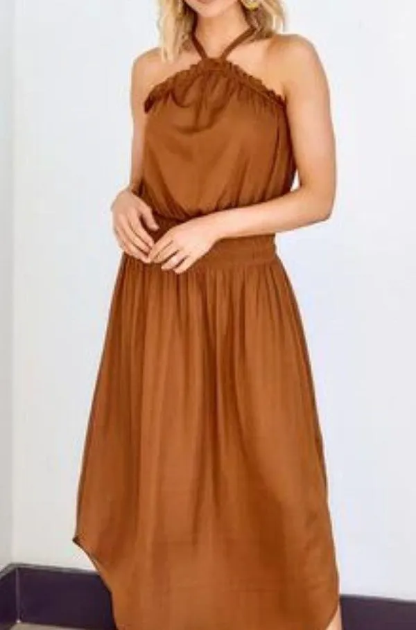 Fabrik Greta Smock Waist Halter Midi Dress M - Image 3