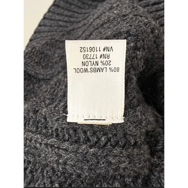 Cherokee Gray Lambswool Blend Cable Knit Full Zip Mock Neck Sweater Sz Medium - Image 6