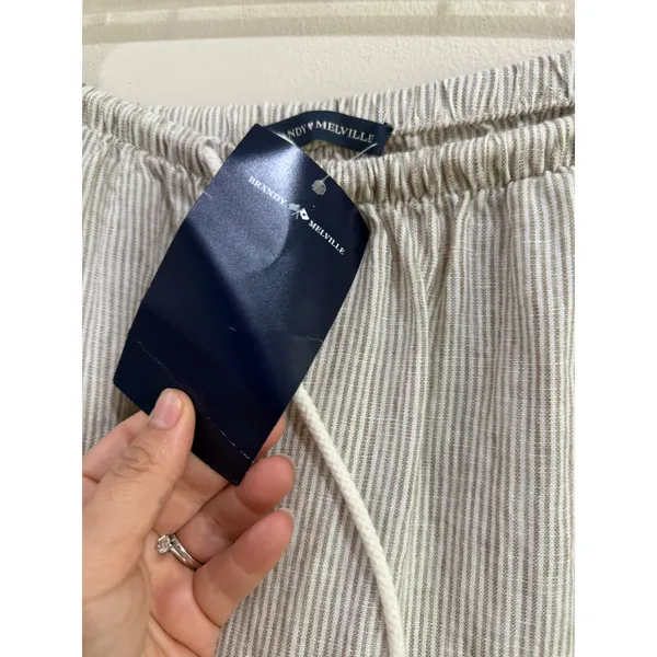 Brandy Melville Tan White Striped 100% Linen Drawstring Pants One Size NWT - Image 3