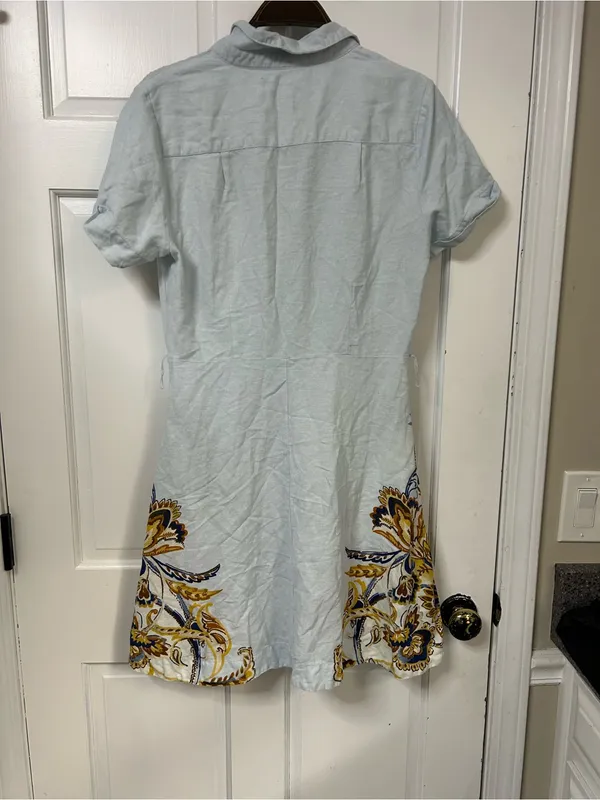 Joie Mint Short-Sleeve Button Front Dress with Yellow & Blue Floral Embroidery - Image 3