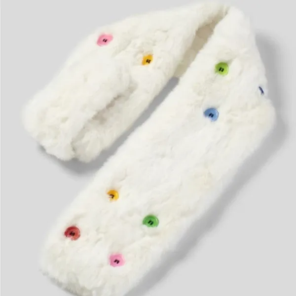Halara Women White Faux Fur Decorative Button Scarf Winter Warm Snuggly One Size - Image 3