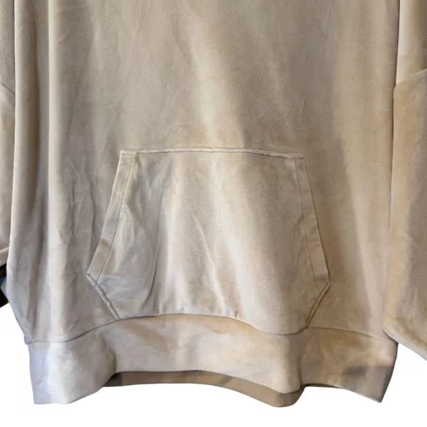 American Eagle Hoodie Velour Pale Yellow SZ Med Kangaroo Pocket Cropped Dolman - Image 4
