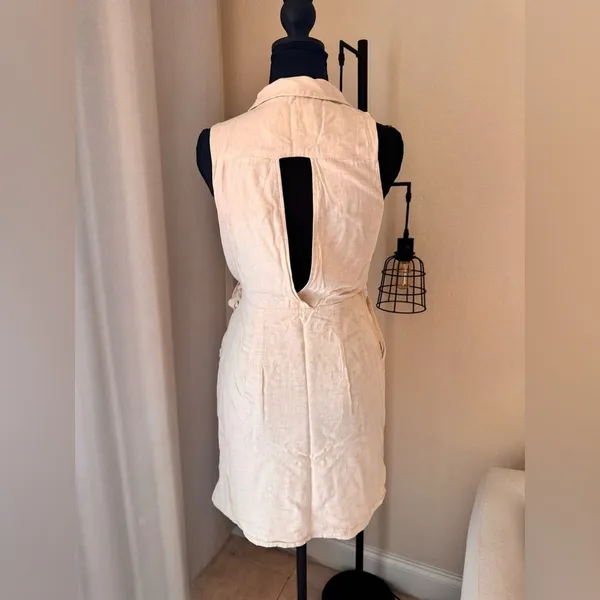 Anthropologie Linen Wrap Dress Cream Sleeveless Tie Waist XS - Image 5