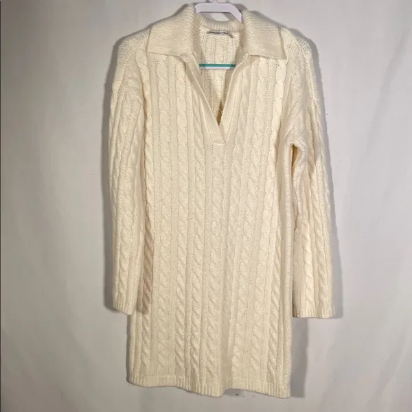 Abercrombie And Fitch Womens Cream Cable Knit Sweater Mini Dress Xs - Image 2