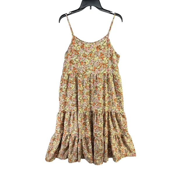 By The River Tiered Midi Dress L Multi Green Ditsy Floral Strappy Cottage Boho - Image 4