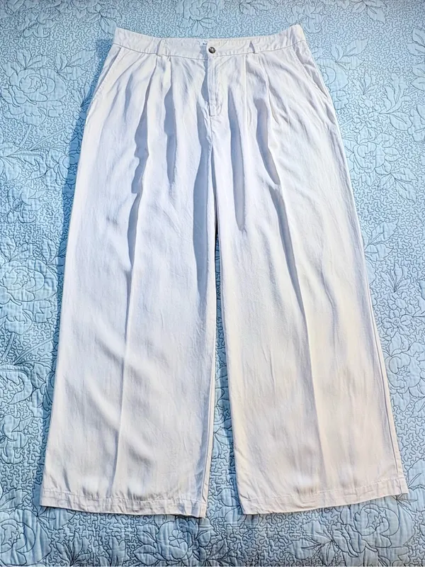 💥Reformation Mason Pleated Pants Ivory Tencel High Rise Wide Leg Sz 18🧡 - Image 3