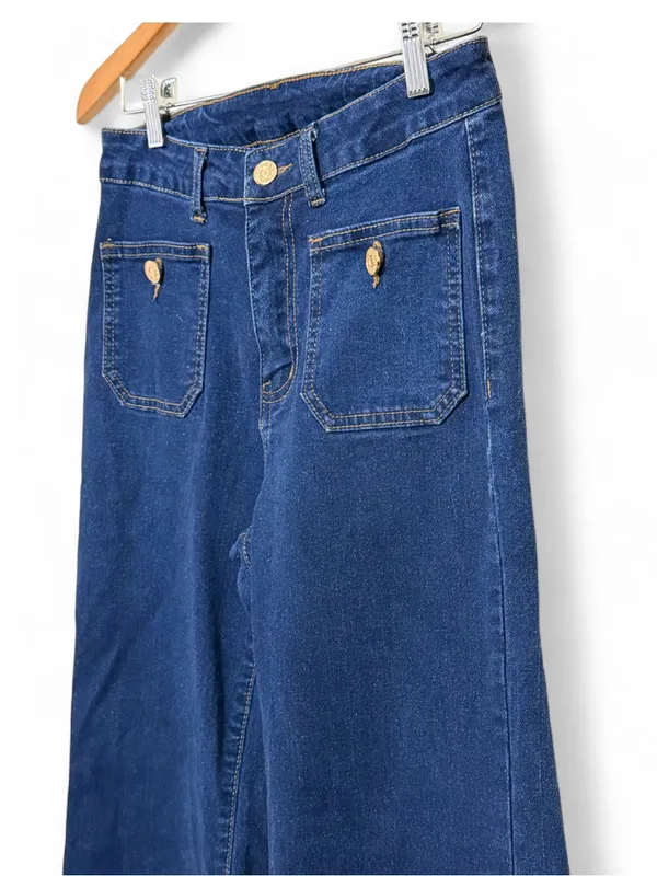 PWEST Women’s Dark Wash High Rise Wide Leg Flare Jeans Size M - Image 9