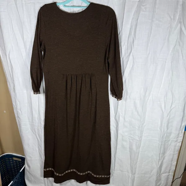 Sweet Magnolia Embroidered Long Sleeve Midi Dress M Brown Boho Peasant Cottage - Image 4