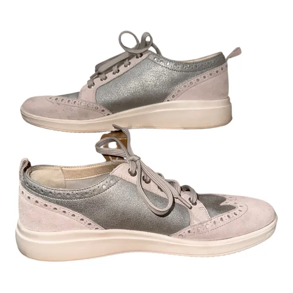 GEOX Respira Women’s Metallic Silver‎ and Gray Wingtip Sneaker Size 10.5/EU 41 - Image 3