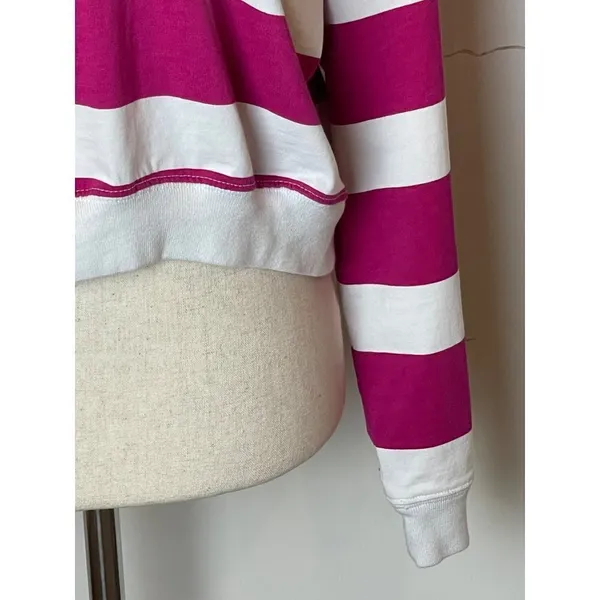 Champion Pink And‎ White Striped Crew Neck Pullover Cropped Sweatshirt Size S - Image 6