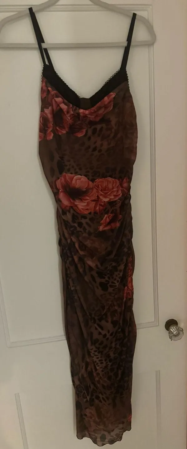 Floral Cheetah Dress with Black Lace detail - Image 2
