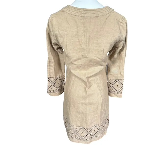 Max Studio Linen Blend Shift Dress Size S Tan Beige Cut‎ Out Neutral - Image 4