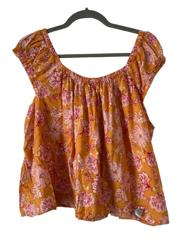 Old Navy Yellow Floral Tie Back Flutter Sleeve Boho Peasant Top XL - Image 3