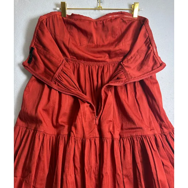 Forever 21 Rust Red Strapless Tiered Maxi Dress Boho Sweetheart Neckline Cotton - Image 5