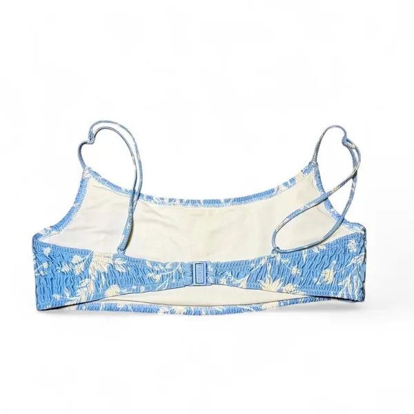 Triangl Scoop Ruched Swim Bikini Top & Drawstring Bag Blue Floral - Size Small - Image 4