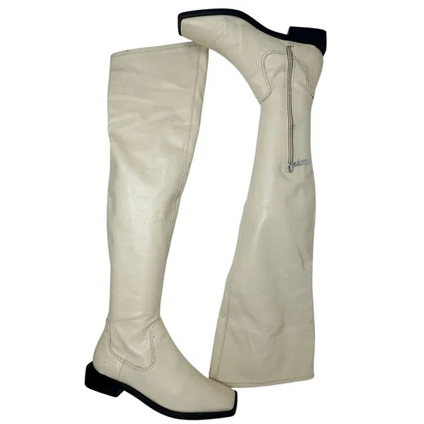 Schutz Guily Up Over The Knee Boots Eggshell Cream Leather‎ Square Toe Women 7.5 - Image 4