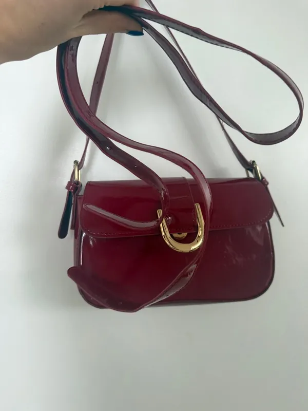 Target Glossy Wine Red Shoulder Bag with Gold Accent - Image 2