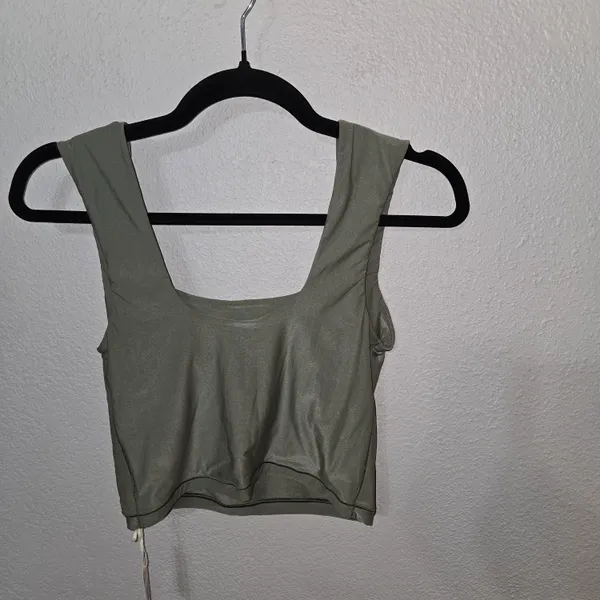 Aerie Green Sleeveless Fitted Crop Tank Top - Image 3
