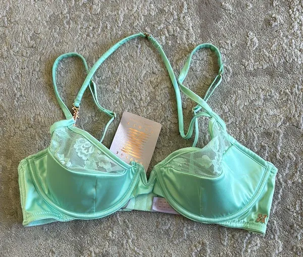 NWT Savage x Fenty Strap Up Lace Plunge Bra - teal - Image 3