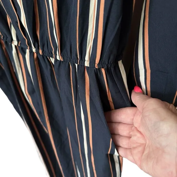 Jumpsuit Striped Ladies Size Medium Striped Elastic Waistband Pockets Navy Blue‎ - Image 5