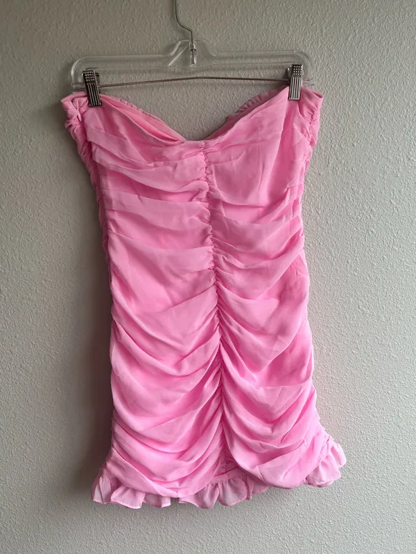 For Love & Lemons Pink Strapless Ruched Mini Dress - Image 4