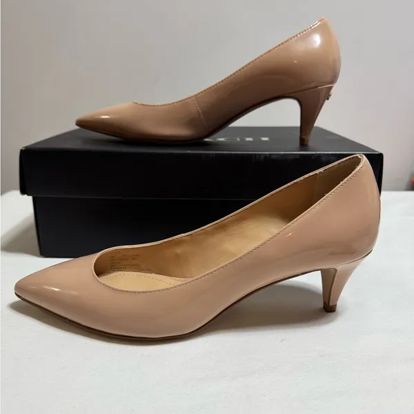 Coach Pumps Heels Women Nude Leather Pointed Toe Pumps w Gold Beaded Trim 8 - Image 4