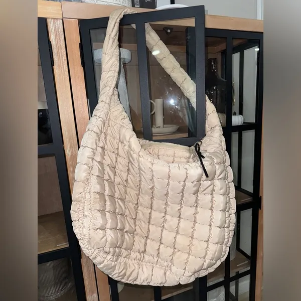 FP Movement quilted tote bag carryall beige sand hobo large zipper shoulder - Image 8