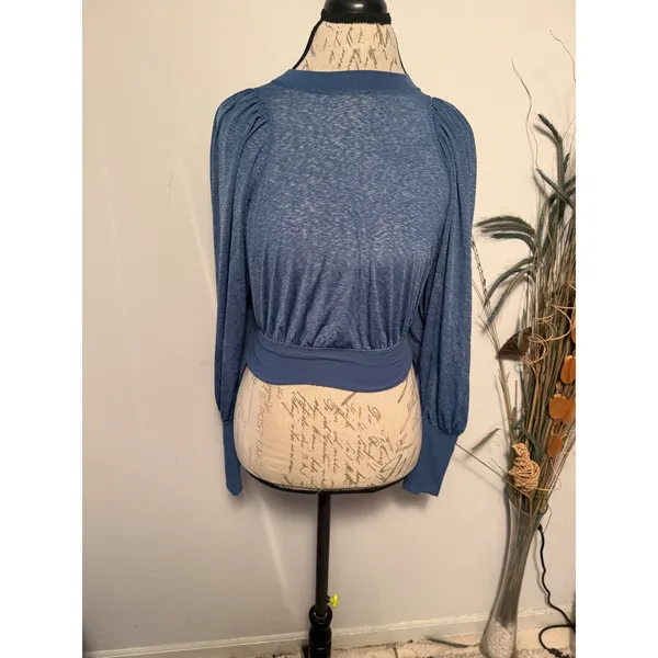 FP Movement Free People Womens XS Blue Space Dye‎ Puff Sleeve Cropped Top - Image 2