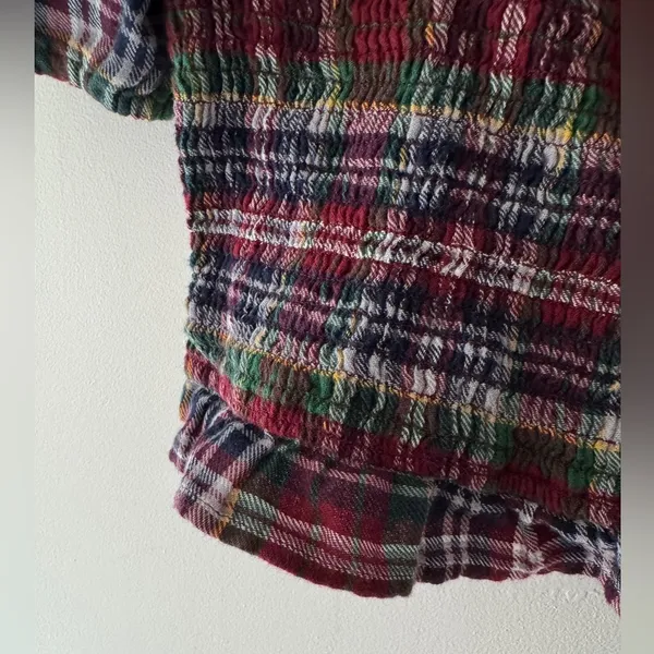 American Eagle Women's Plaid Puff Sleeve‎ Smocked Top Y2K Vibes - Image 4