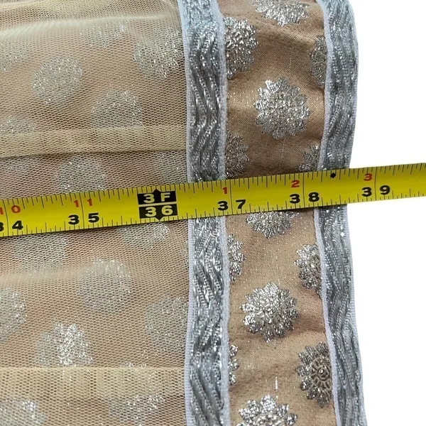 Handmade India Beaded Mesh Tunic Dress Champagne Gold Silver Embellished L/XL *Runs Small - Image 5