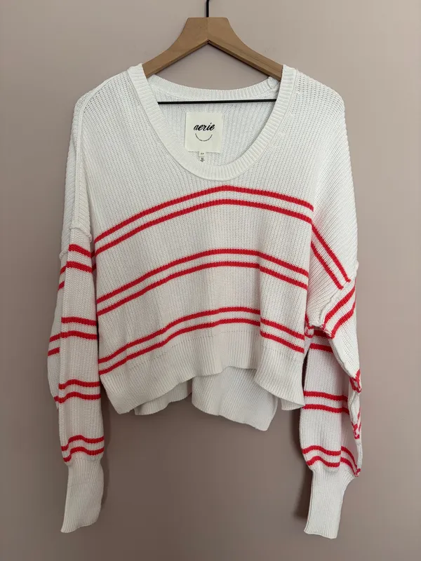 NWT Aerie Beyond Cropped Sweater White Stripes - Image 2