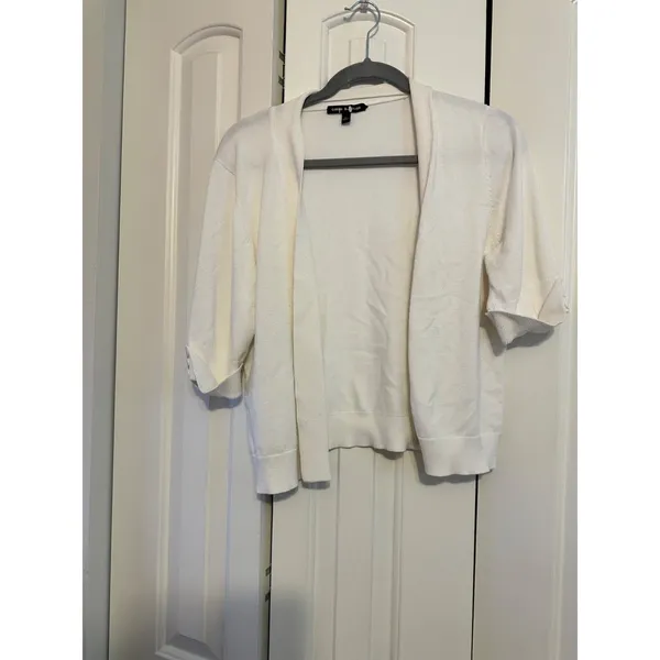 Cable‎ & Gauge White Open-Front Cardigan With Button-Detail Sleeves Size XL - Image 5