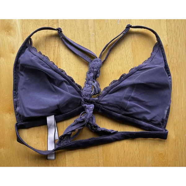 Victoria's Secret Triangle Bralette Purple Lace Floral Lined Front Closure Small - Image 5