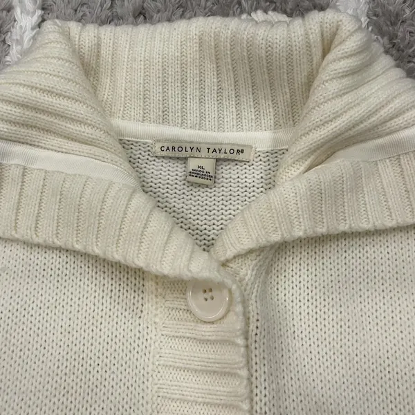 Carolyn Taylor White/ Cream Long Sleeve Cardigan Sweater Button Down XL - Image 2