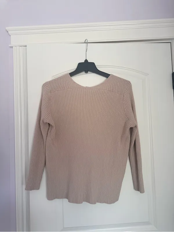 Poof! Ribbed V-Neck Sweater in Blush Taupe - Image 2