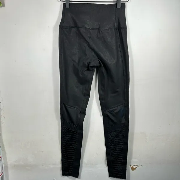 Alo Yoga High Waist Moto Leggings Black Glossy Womens Small Moto Mesh Athleisure - Image 3