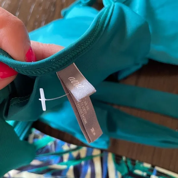 Aerie Teal Lime Green Tie Back Bikini Set, M - Image 4