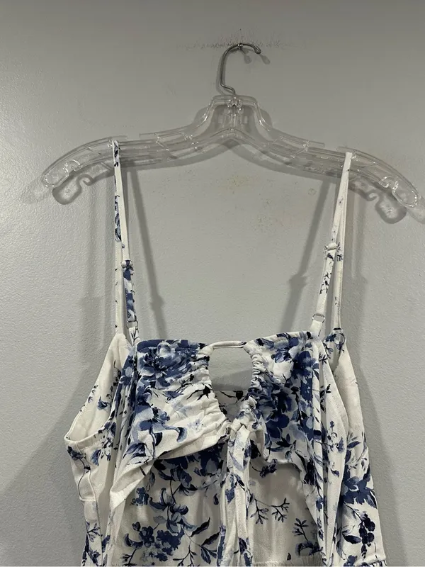 Lulus Mykonos Mood Ivory Floral Print Tie-Strap Tiered Midi Dress S/M? - Image 6