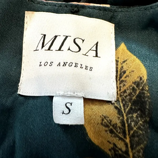 Misa Santana Midi Dress Wrap Crepe Chiffon Long Sleeve Ruffle Floral Green S - Image 3