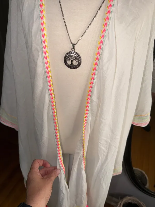 100% Cotton White Heart-Trim Sarong Coverup - Women's Beach Wrap - Image 2