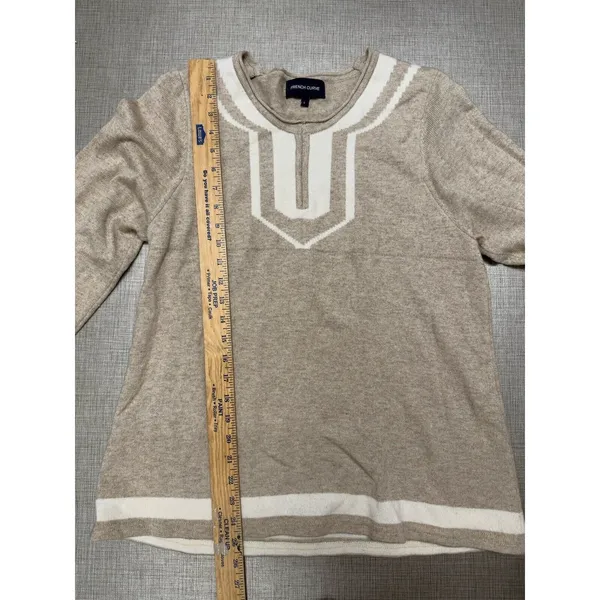 FRENCH CURVE large Sweater Cashmere Tan Oatmeal Cream‎ Top Pull Over Round Neck - Image 6