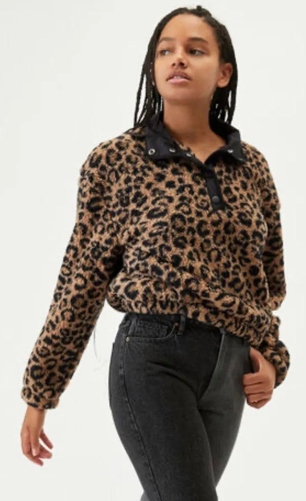 PacSun Coco Sherpa Henley Sweatshirt Leopard - Image 3