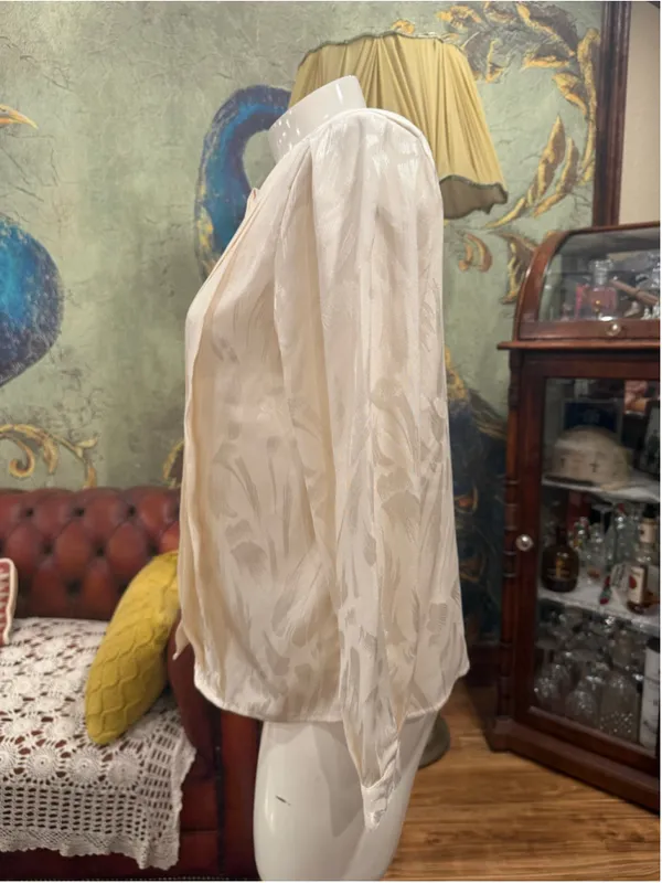 Vintage 80s 90s Axiom Cream Jacquard Pleated Blouse 8P - Image 5