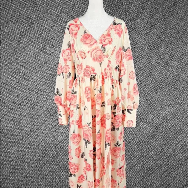 Floral Rose Print Long Sleeve Dress - Image 2