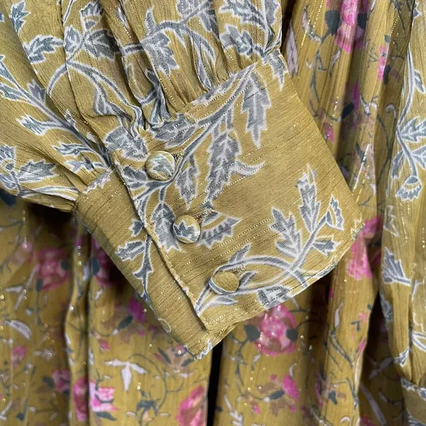House of Harlow 1960 Mustard Floral Smocked Long Sleeve Flowy Smocked dress M - Image 4
