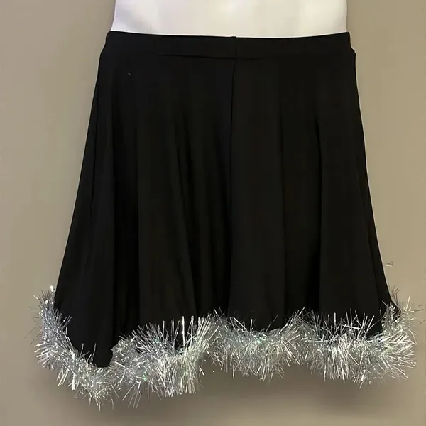Btween Us Black Fit and Flare Ugly Christmas Skirt w/ Bows & Tinsel Garland- Med - Image 4